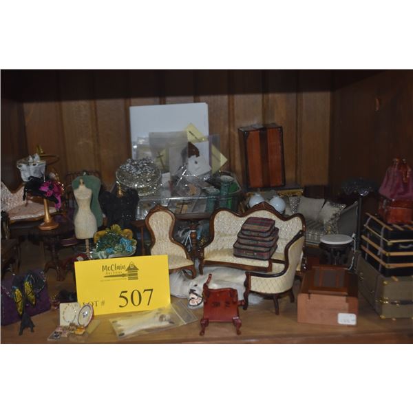 COLLECTION OF DOLLHOUSE FURNITURE & ACCESSORIES (SARAH BERNHARDT'S ROOM) (SOME SIGNED)