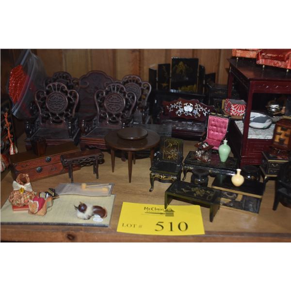 COLLECTION OF ASIAN THEMED DOLLHOUSE FURNITURE (SOME SIGNED)