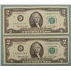 Image 1 : 2) 1976 Consecutive # $2 Bills CU G Mint Mark Chicago