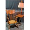 Image 1 : Wooden Rocking Chair with Spindle Back and Wood-Base Floor Lamp with Table