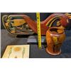 Image 2 : Wooden Hand-Carved Bird Sculpture, Floral-Carved Wooden Vase, and Unused Coloring Book