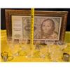 Image 7 : Etched Glassware, Framed Replica Banknote, and Metalwares Set