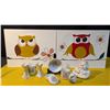 Image 1 : Handmade Owl Canvas Art with Ceramic Baby Collectibles