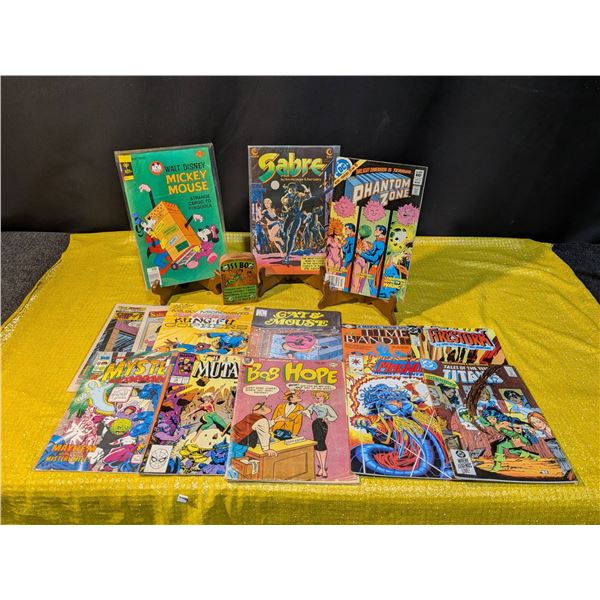 Vintage Comic Books and a Wooden Novelty Cuss Box, 1970s