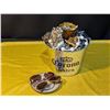 Image 6 : Big Metal Corona Tub with Assorted Bracelets, Watches, Necklaces, Plate, and Sunglasses