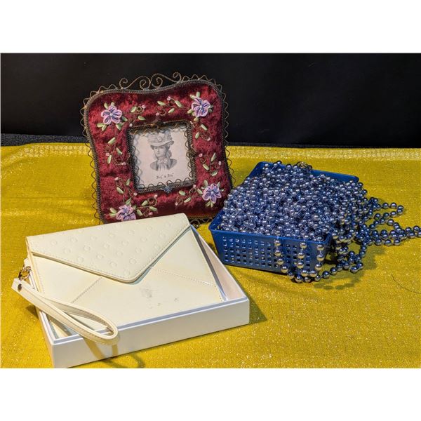 Accessory Set Featuring Felt Frame, Pandora Clutch, and Mardi Gras Beads