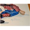 Image 3 : Three Artworks: Raggedy Ann Painting, Floral Embossed Art, and Rose Print
