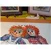 Image 4 : Three Artworks: Raggedy Ann Painting, Floral Embossed Art, and Rose Print