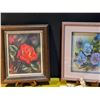 Image 7 : Three Artworks: Raggedy Ann Painting, Floral Embossed Art, and Rose Print