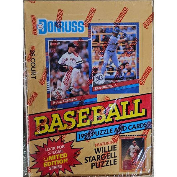 1989 Donruss Baseball Cards Factory Sealed Box with Puzzle and 36 Packs