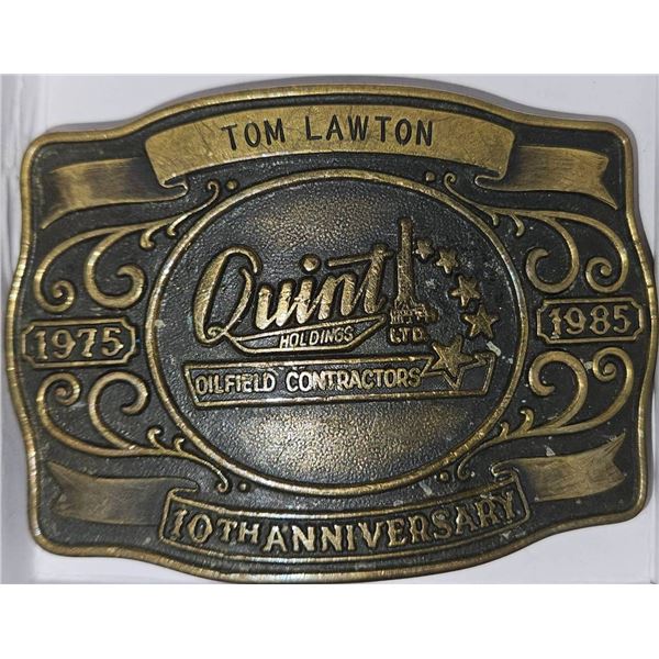 Quintex Communications 10th Anniversary Brass Belt Buckle (1975-1985) in Box