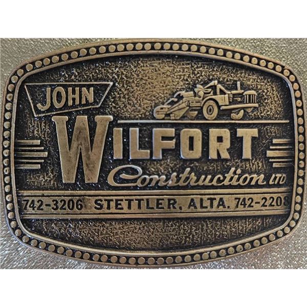 Metal Belt Buckle Featuring John Wilfort Construction Ltd. Design