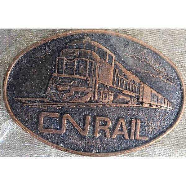 Oval CN Rail Brass Belt Buckle with Train Motif