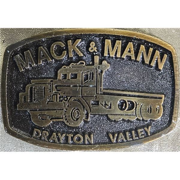 Metal Belt Buckle Featuring Mack & Mann, Drayton Valley Design