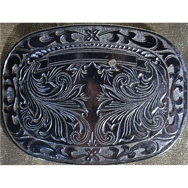 Engraved Metal Belt Buckle with Scrollwork Design