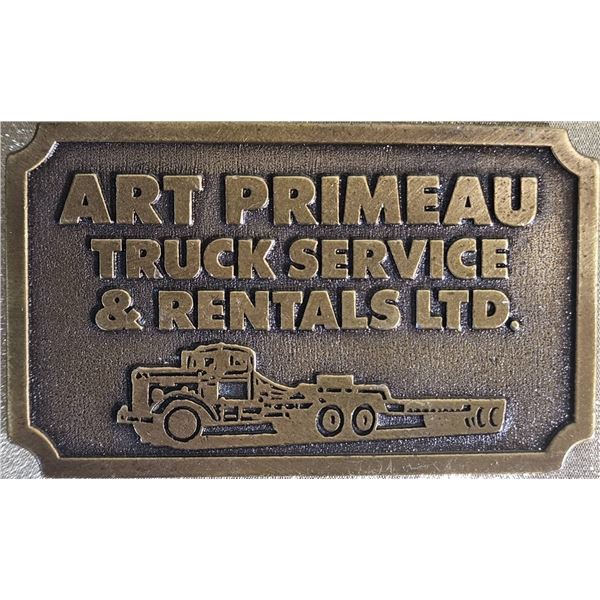 Bronze-Colored Belt Buckle with Art Primeau Truck Service & Rentals LTD Design