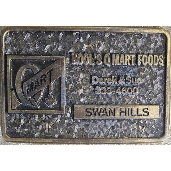 Vintage Metal Belt Buckle for Woods O Mart Foods, Swan Hills