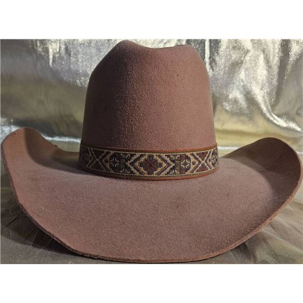 Brown Felt Cowboy Hat with Decorative Band, Size 7 1/4