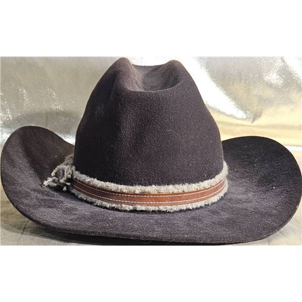 Brown Felt Cowboy Hat With Leather and Fleece Band Detail
