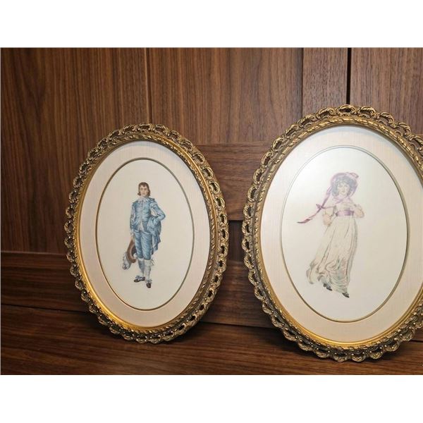 Oval Ornate Gilt Frames with Portrait Prints