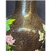 Image 3 : Cloisonne Enamel Vases with Floral and Black Background 16 inches h Minor chip present on one vase