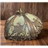 Image 1 : Antique-Style Brass and Green Slag Glass Lamp Shade