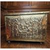 Image 1 : Embossed Metal Storage Chest With Figural Designs and Hinged Lid