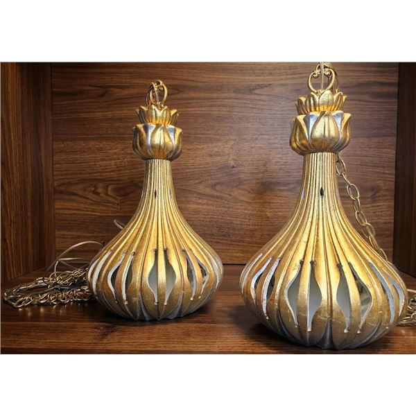Gold-Toned Metal Pendant Light Fixtures with Contemporary Design
