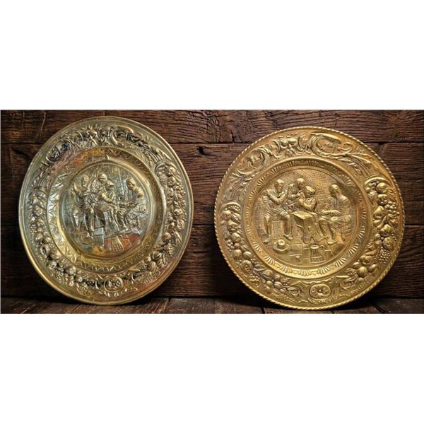 Embossed Brass Wall Plates with Figurative Scenes