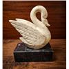 Image 2 : Italian Carved Marble Swan Figurine on Black Marble Base, 9 Inches H