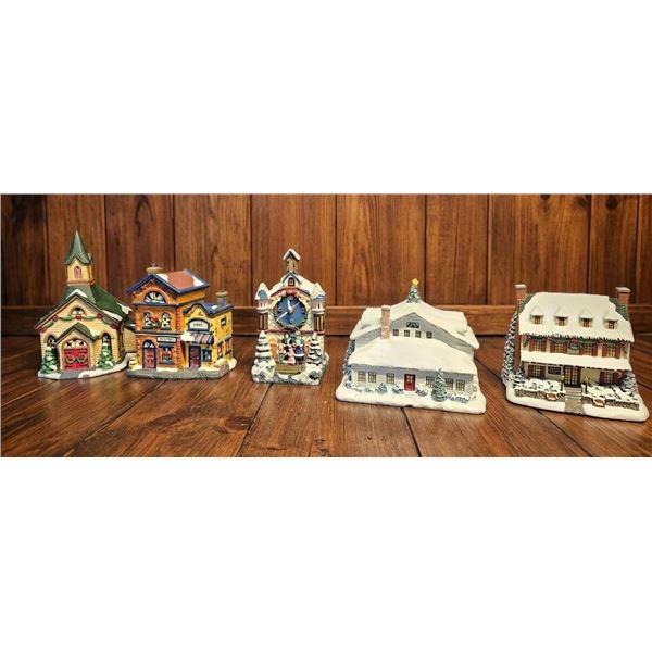 Lighted Ceramic Christmas Village Buildings by Avon and Hawthorne Village