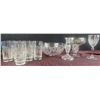 Image 1 : Glassware Set Including Etched Tumblers, Decorative Bowl, and Stemware