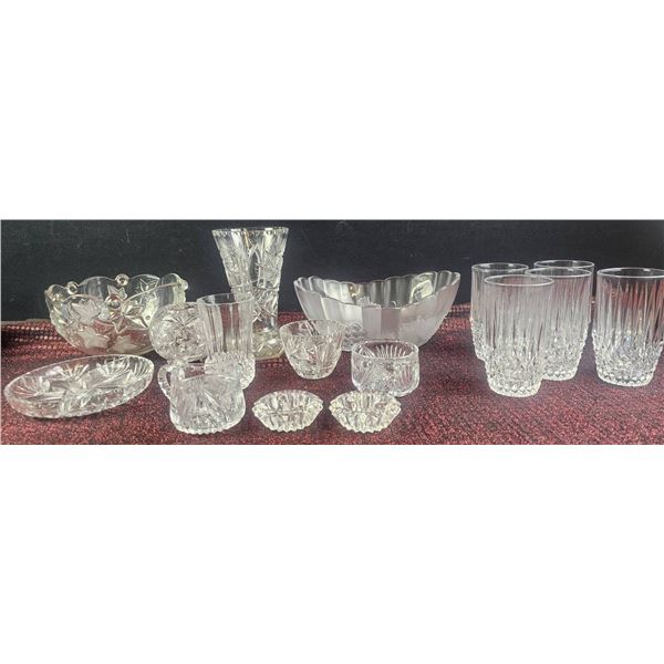 Clear Cut Glass Bowls, Glasses, and Decorative Items