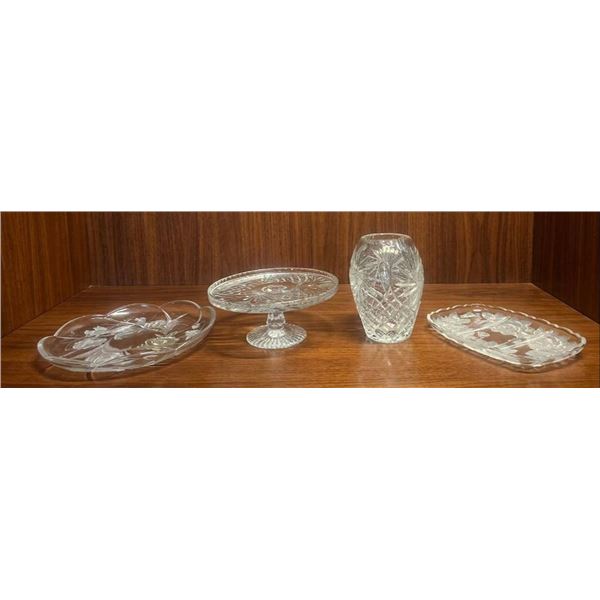 Etched Glass Serving Dishes and Vase