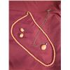 Image 1 : Stamped 14K Yellow Gold Chain,Pendant & Earrings w/ Pink Stone Cabochons