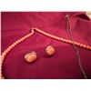 Image 2 : Stamped 14K Yellow Gold Chain,Pendant & Earrings w/ Pink Stone Cabochons