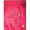 Image 3 : Stamped 14K Yellow Gold Chain,Pendant & Earrings w/ Pink Stone Cabochons
