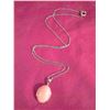 Image 5 : Stamped 14K Yellow Gold Chain,Pendant & Earrings w/ Pink Stone Cabochons