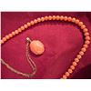 Image 9 : Stamped 14K Yellow Gold Chain,Pendant & Earrings w/ Pink Stone Cabochons