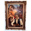 Image 1 : Framed Oil Painting Signed by Carlo Amotti, Depicting a Couple, Made in Italy