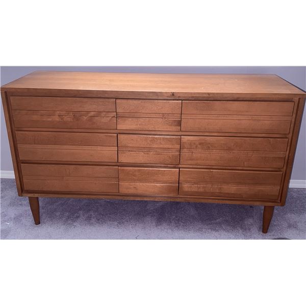 Mid-Century Modern Wooden 9-Drawer Dresser