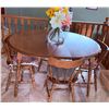 Image 3 : Oval Extendable Oak Dining Table with Four Spindle-Back Chairs