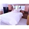 Image 2 : Oak Queen Bed Frame with Mirrored Storage Headboard and Side Cabinets