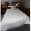 Image 4 : Oak Queen Bed Frame with Mirrored Storage Headboard and Side Cabinets