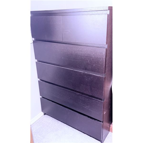 Dark Brown Five-Drawer Wooden Chest
