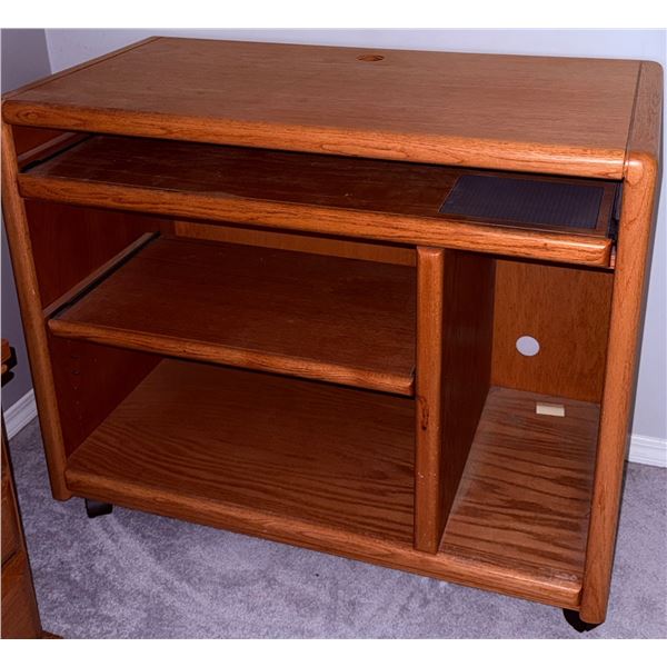 Wooden Rolling Storage Cabinet with File Drawer and Shelving