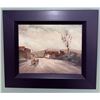 Image 1 : Framed Oil Painting on Canvas Depicting a Village Scene