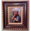 Image 1 : Framed Oil Painting of a Boy with Bread, Signed by Artist in Layered Wood Frame