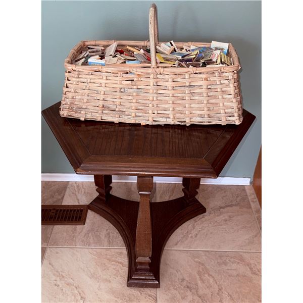 Wooden Hexagonal Side Table with Basket of Matchbooks