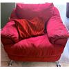 Image 4 : Two-Piece Seating Set: Red Upholstered Lounge Chair and Black Faux Leather Recliner